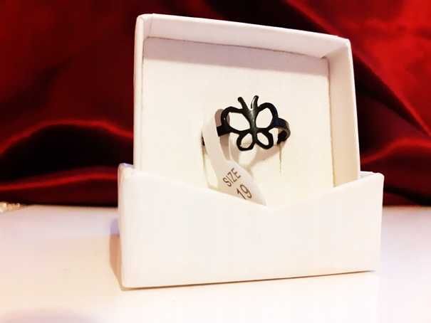 Pierścionek Czarny, 2 wzory, R 17 8, Stal chirurgiczna, nierdzewna