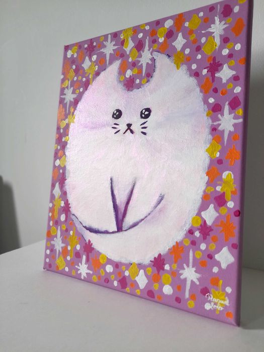Quadro 24cmx30cm Retrato Abstrato Gato Branco