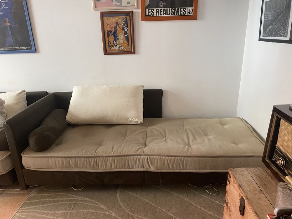 Sofá castanho, bege e branco cru  **Ligne Roset**  211cm Largura