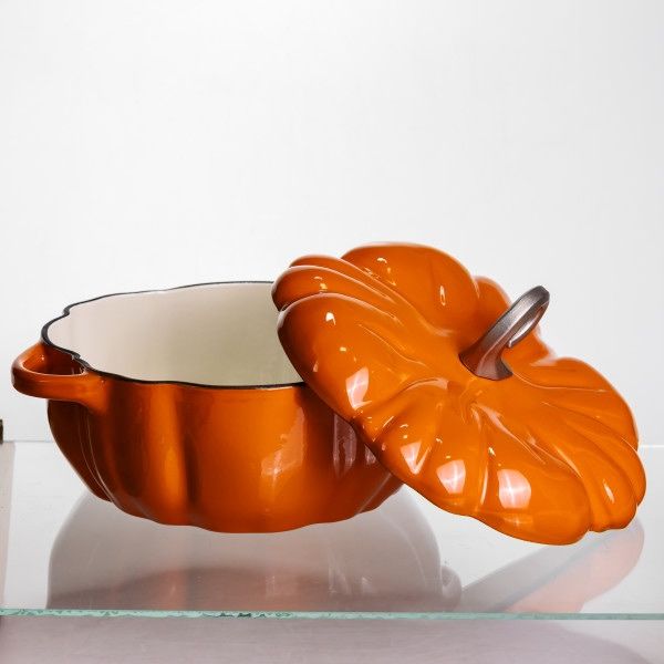 Каструля чавунна емальована Iron Pumpkin 3,5 л — помаранчева / біла