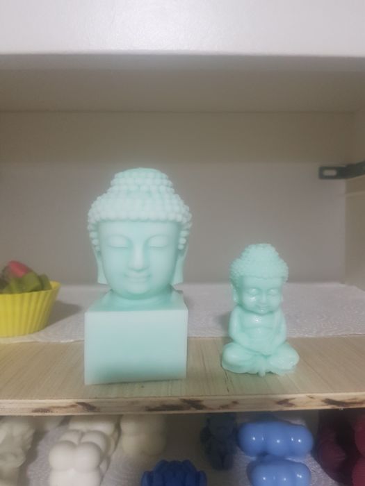 Vela cabeça de buda verde menta