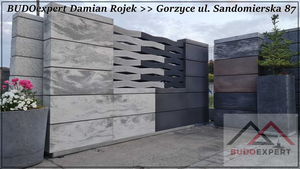 Nowoczesny bloczek XXL na ogrodzenie Joniec Roma MEGA 75 SNOW od ręki