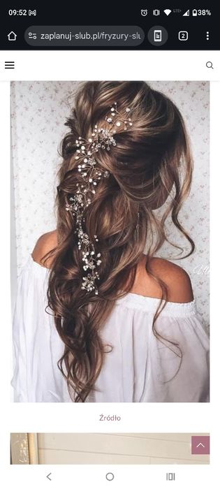 Ozdoba ślubna na włosy, gałązka, wianek, perełki, na wesele