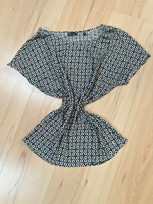 Marc o’polo bawełniana bluzka Tshirt czarny zielony  we wzory 80s