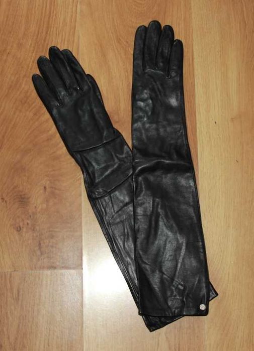 OCHNIK skóra skórzane czarne długie rękawiczki łokieć naturalna