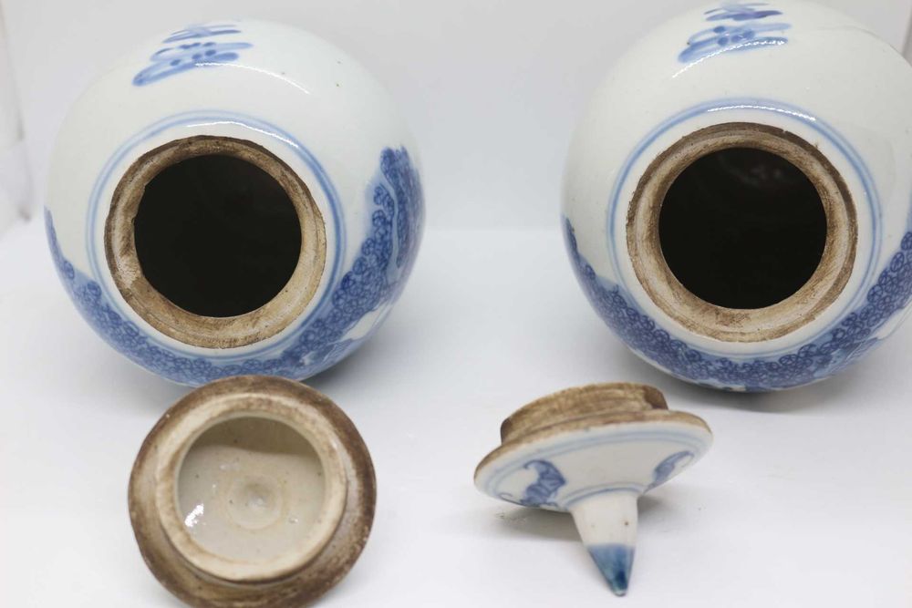 Potes Porcelana Chinesa Azul e Branco Kangxi Crianças e Dragão