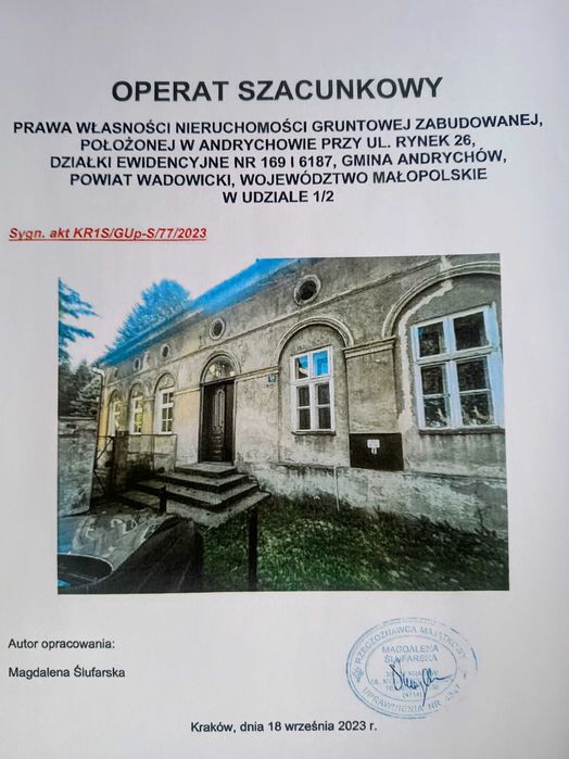 Syndyk sprzeda 1/2 udziału w nieruchomości  sygn. akt KR1S/GUp-s/77/2023.