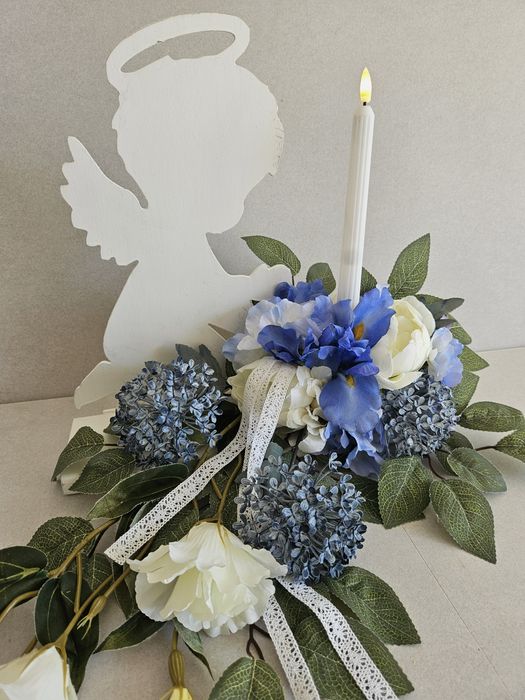 Stroik z aniołem i świecą led. Kompozycja dla dziecka. Jakość premium