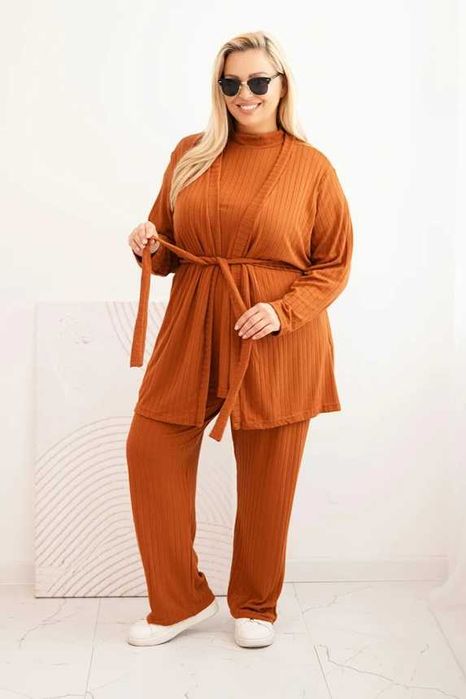 Komplety prążek Plus Size 3w1 narzutka, bluzka sponie