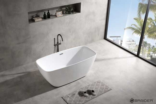 BRAIDER Wanna Wolnostojąca Akrylowa SAVAYA 160 x 75 cm Biała Przelew