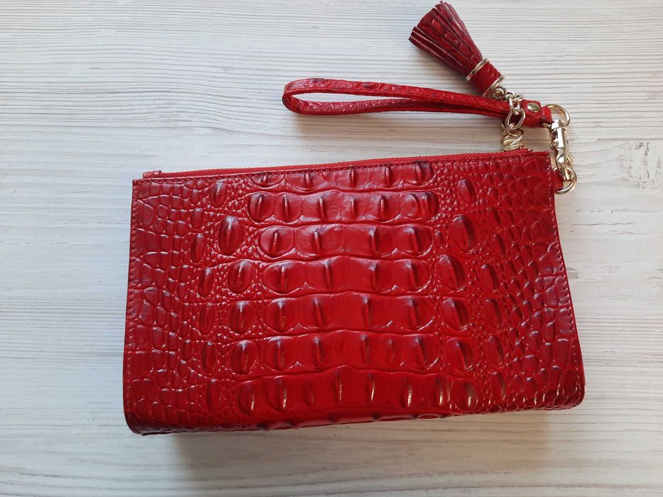 Брендовый красный клатч Brahmin натуральная кожа кожаная сумка