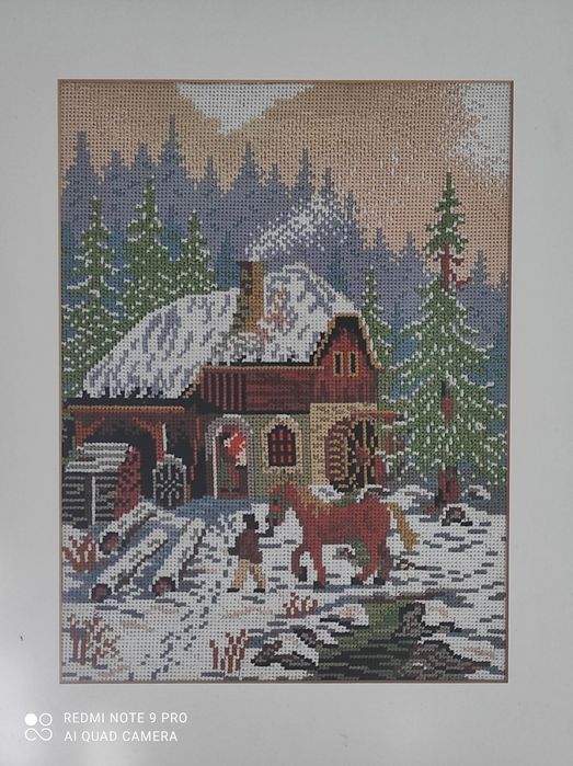 Haft krzyżykowy "Stary młyn wodny"