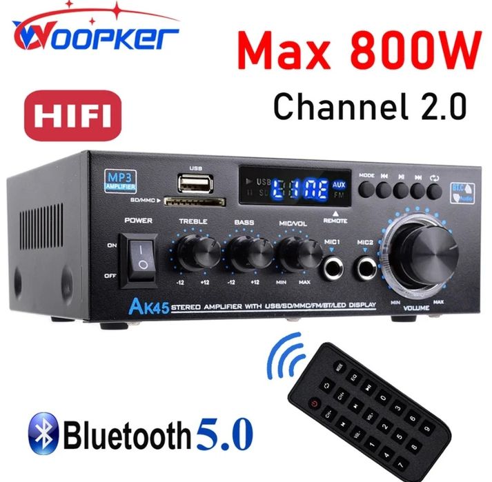 Усилитель мощности звука 300-800 Вт МР3 караоке блютуз FM USB SD