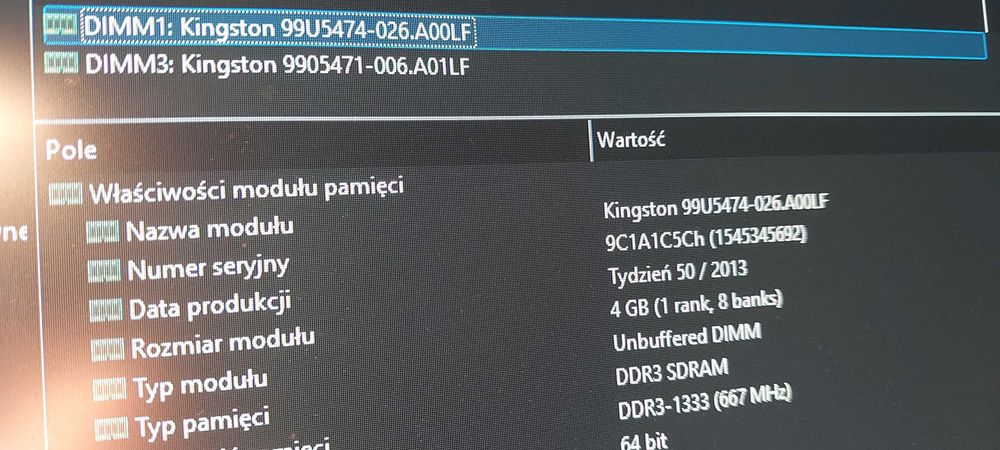 DDR3 1333MHz (10600) pamięć ram łącznie 20GB