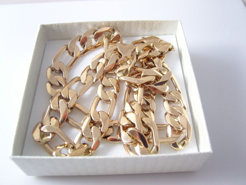 Masywny Łańcuszek Figaro Diamentowany Gold Plated 18K 50cm 10mm 47g