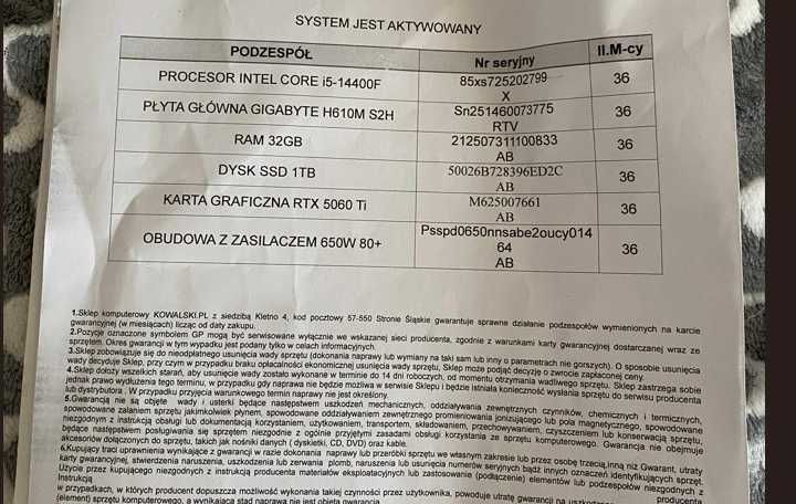 Zestaw Komputerowy ( RTX 5060 TI + intelcore i5-14400F  ) + monitor