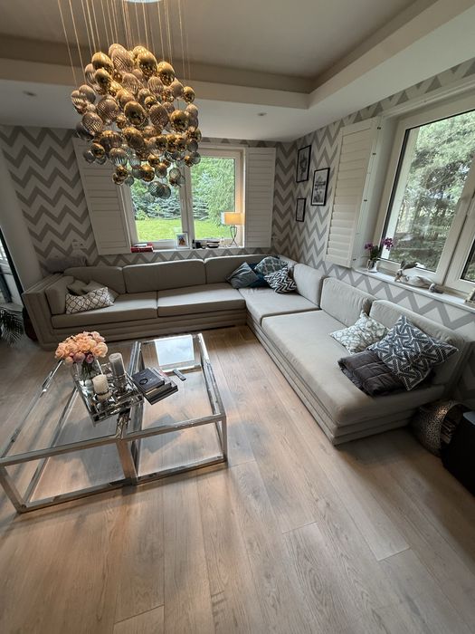 Duży narożnik premium 350cm x 300cm z funkcją spania, tkanina łatwo czyszcząca.