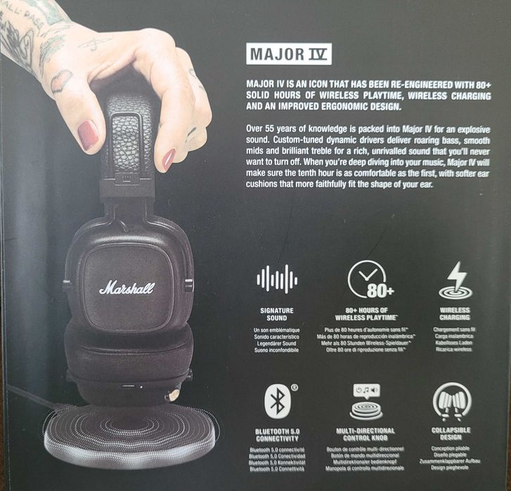 Marshall major IV 4 Маршал оригінал чорні навушники нові bluetooth: 4 ...