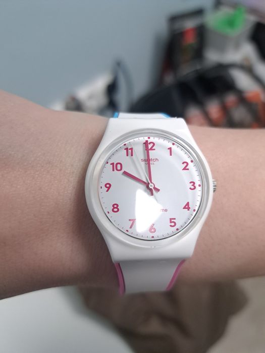 Zegarek swatch gent biały różowy błękitny sportowy