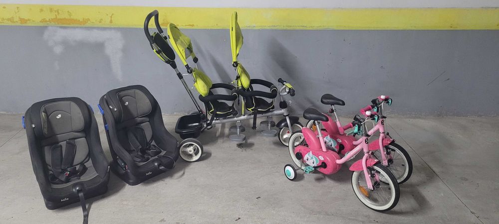 Conjunto Infantil–Cadeiras Auto + Triciclo Duplo +2 Bicicletas roda 14