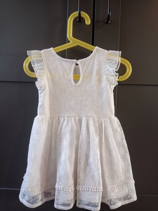 Sukieneczka, sukienka, biała, elegancka, krótki rękaw, chrzest, r. 86
