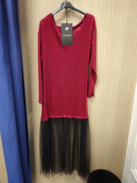 Sukienka bordowa blink, tiul r. Uni Lux Luna Italy !!!