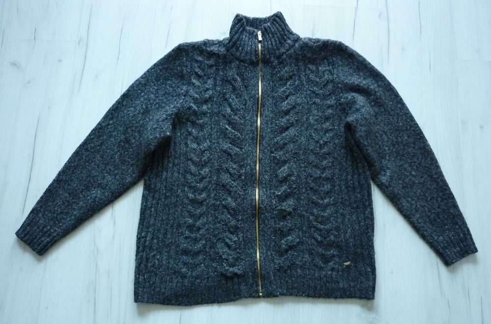 Męski ciepły sweter TOMMY HILFIGER rozpinany zip rozmiar L szary z USA