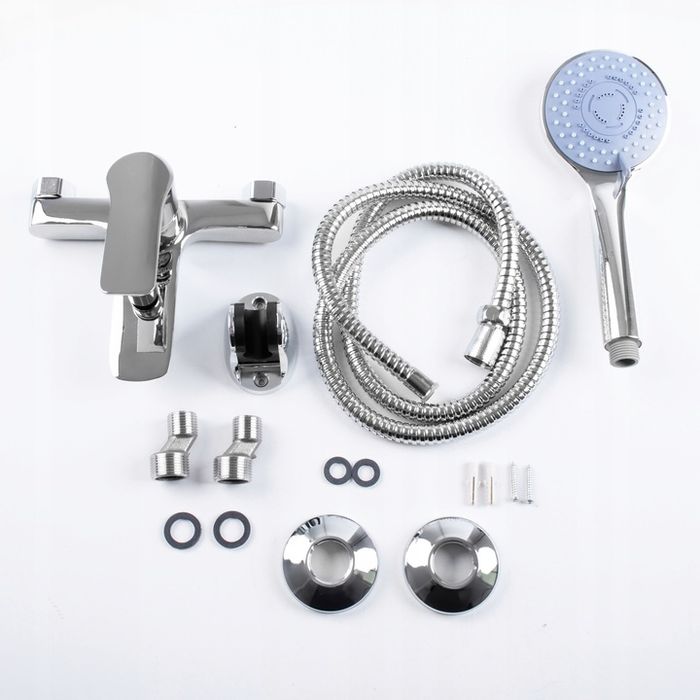 Bateria Wannowa Prysznicowa Ścienna Kran Do Wanny Wąż Słuchawka Chrom