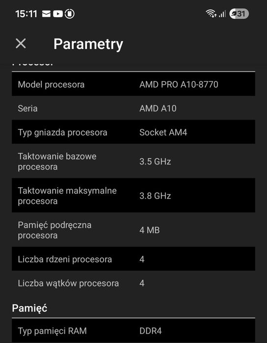 Szybki lekki komputer HP 705 G3 4x3.5 GHZ 16 GB DDR4 USB Front