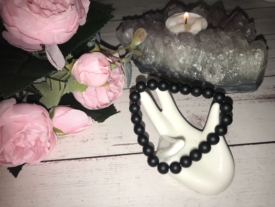 Bransoletka matowa Kamień naturalny Czarny Onyks Mandala Tarcza