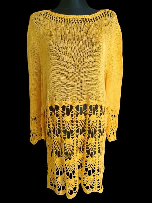 Sweter, tunika ażurowa, oversize