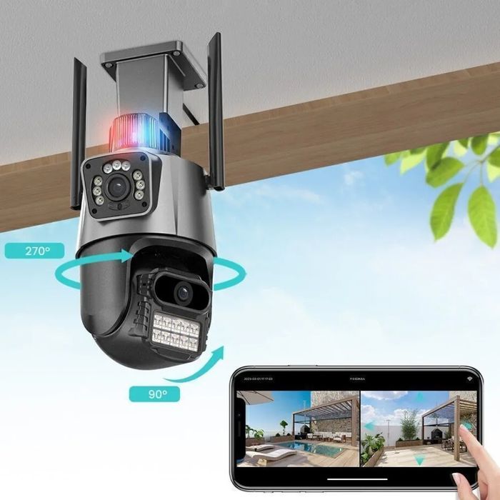 Уличная WIFI камера видеонаблюдения с сиреной, LED и ИК подсветкой, Du