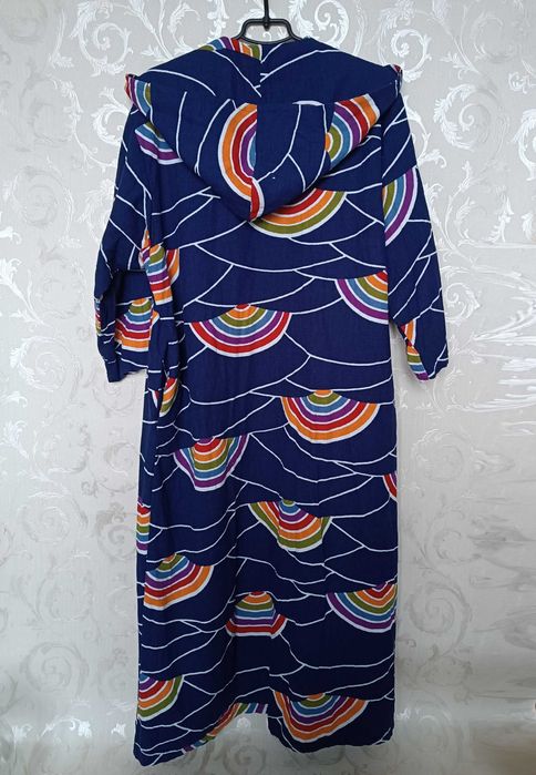 євро 46 / 50-52-54 синій махровий халат у веселках довгий +капюшон ГДР