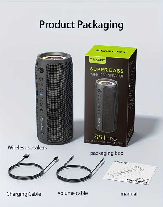 Бездротова портативна колонка ZEALOT S51 Pro 40W