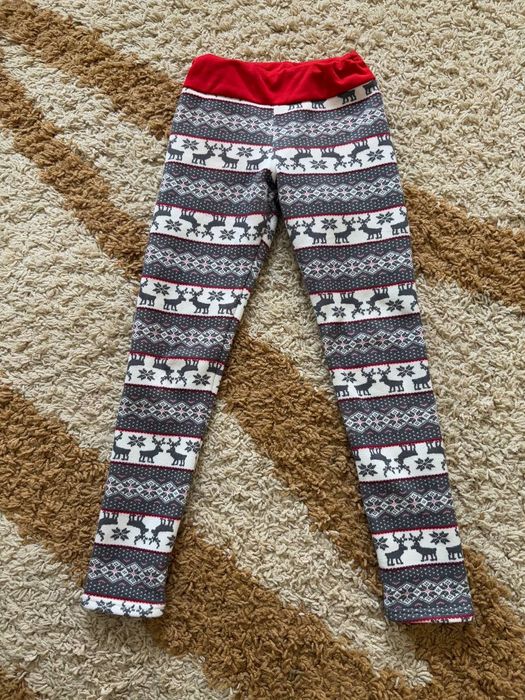 Теплі дитячі легінси/лосіни на флісі з новорічним принтом (Олені)