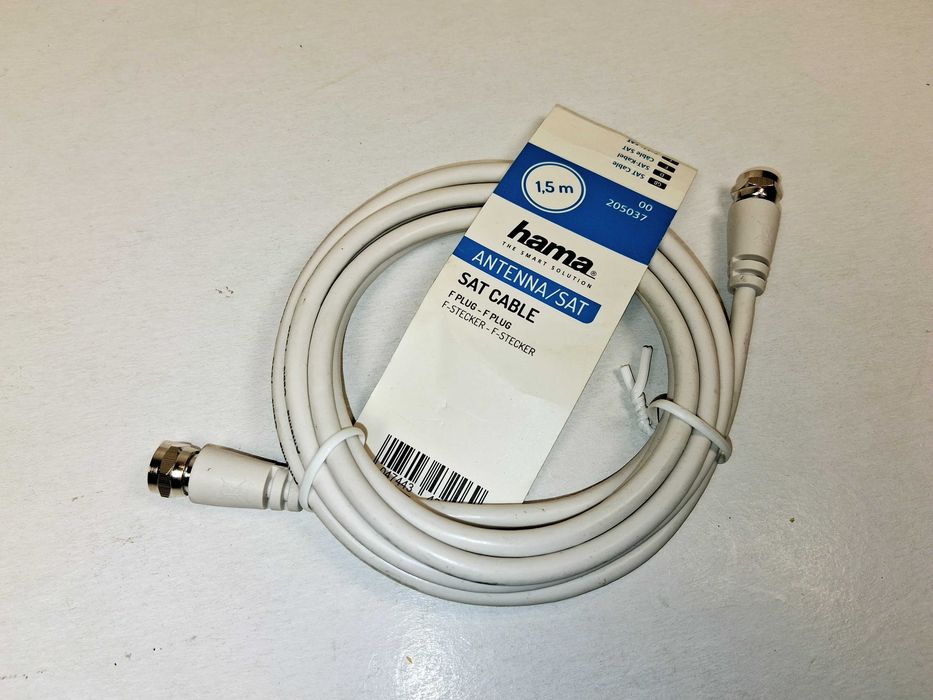 N133 Kabel Antenowy Satelitarny Hama F-F 1,5m 75dB Biały SAT Nowy