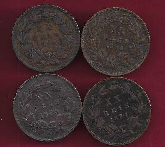Monarquia 4  Moedas de  D. Luis I XX Reis  1882,83,84,85