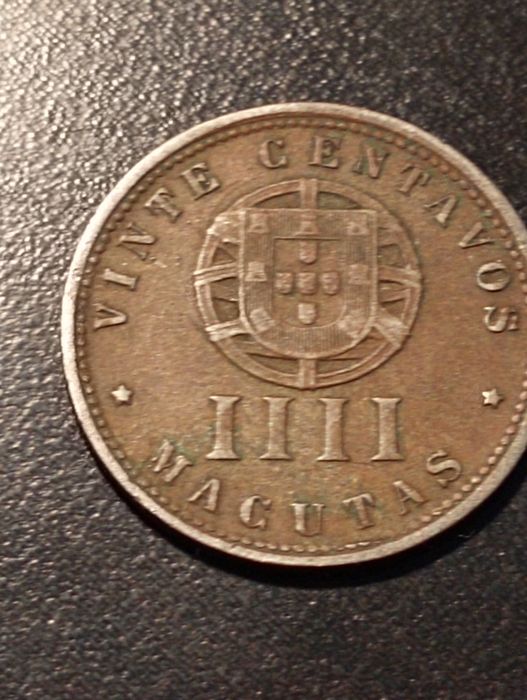 20 centavos - IIII Macutas RARA: Eixo inclinado	- Angola 1927