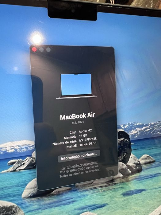 MacBook Air 13” M2 (2022) – 16 GB / 256 GB – Bateria 100 % – Com fatura e garantia