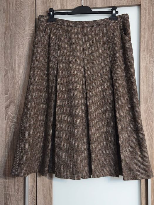 Spódnica wełniana vintage midi z kontrafałdą rozmiar 42/44