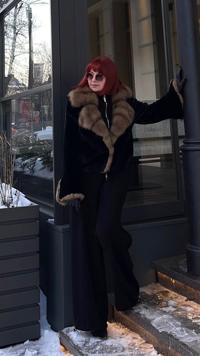 LUX Шуба норкова BLACK GLAMA Італія бомбер автоледі  С-М-Л