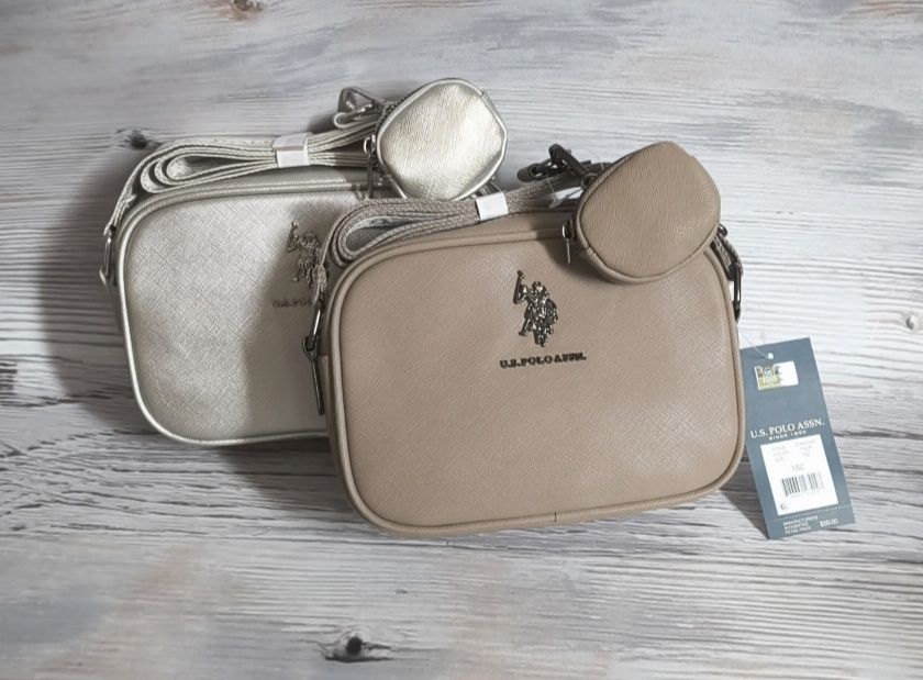 Сумка кросбоді Оригінал! Us polo Assn   срібна чорна сумочка через плече