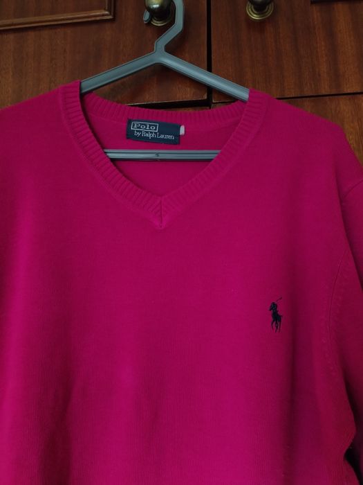 Camisola de lã merino Ralph Lauren tam XL rosa e verde