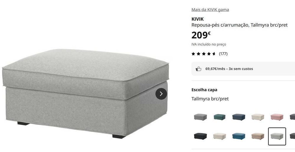 SOFÁ KIVIK 3 lugares com chaise longue + Repousa Pés