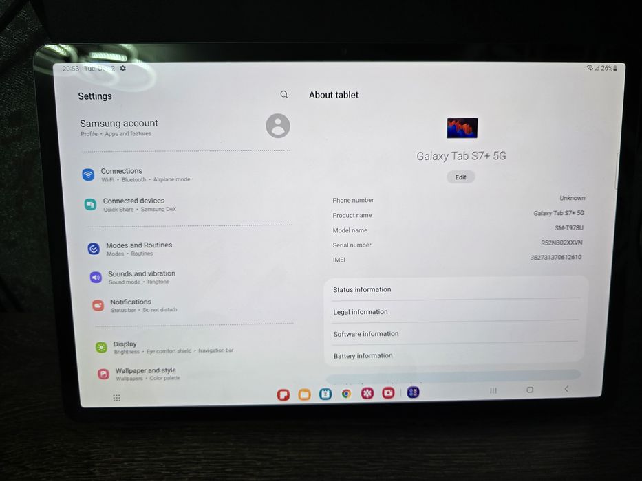 Samsung AMOLED tab s7+ Plus LTE 6/128 T978U