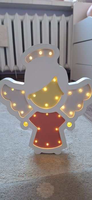 Lampka dekoracja drewniana LED Aniołek