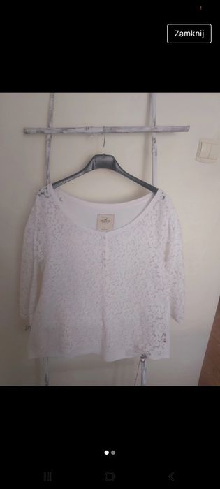 Koronkowa bluzka biała z rękawem 3/4 L