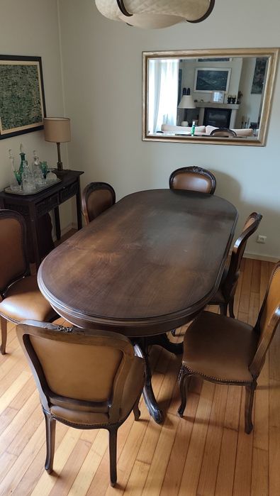 Conjunto de mesa e 6 cadeiras em pele