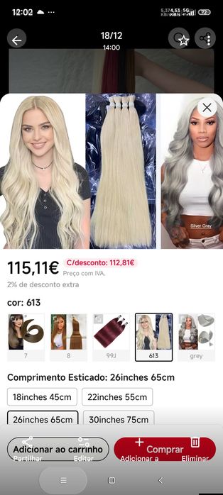 Cabelo 100% humano 56cm 53gr