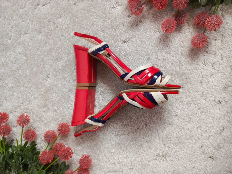 Czerwone sandały na obcasie paski retro eleganckie lato UK 3 36